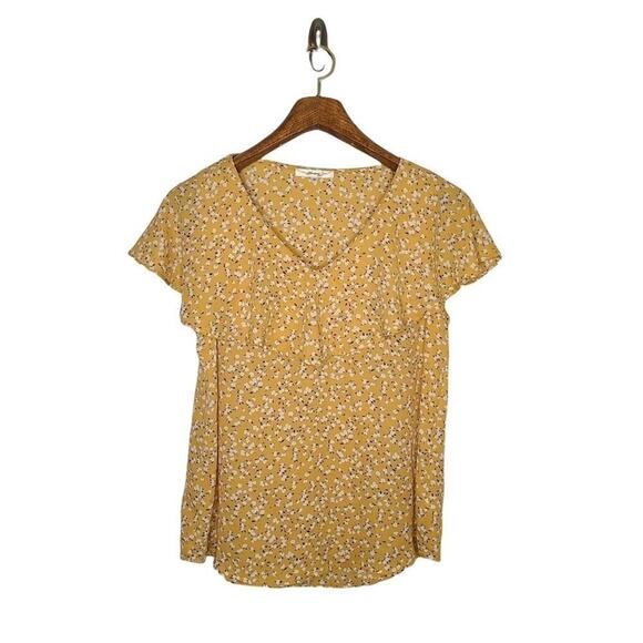 Andree By Unit Yellow Floral Print Flutter Sleeve‎ Top Size Medium - Picture 1 of 11